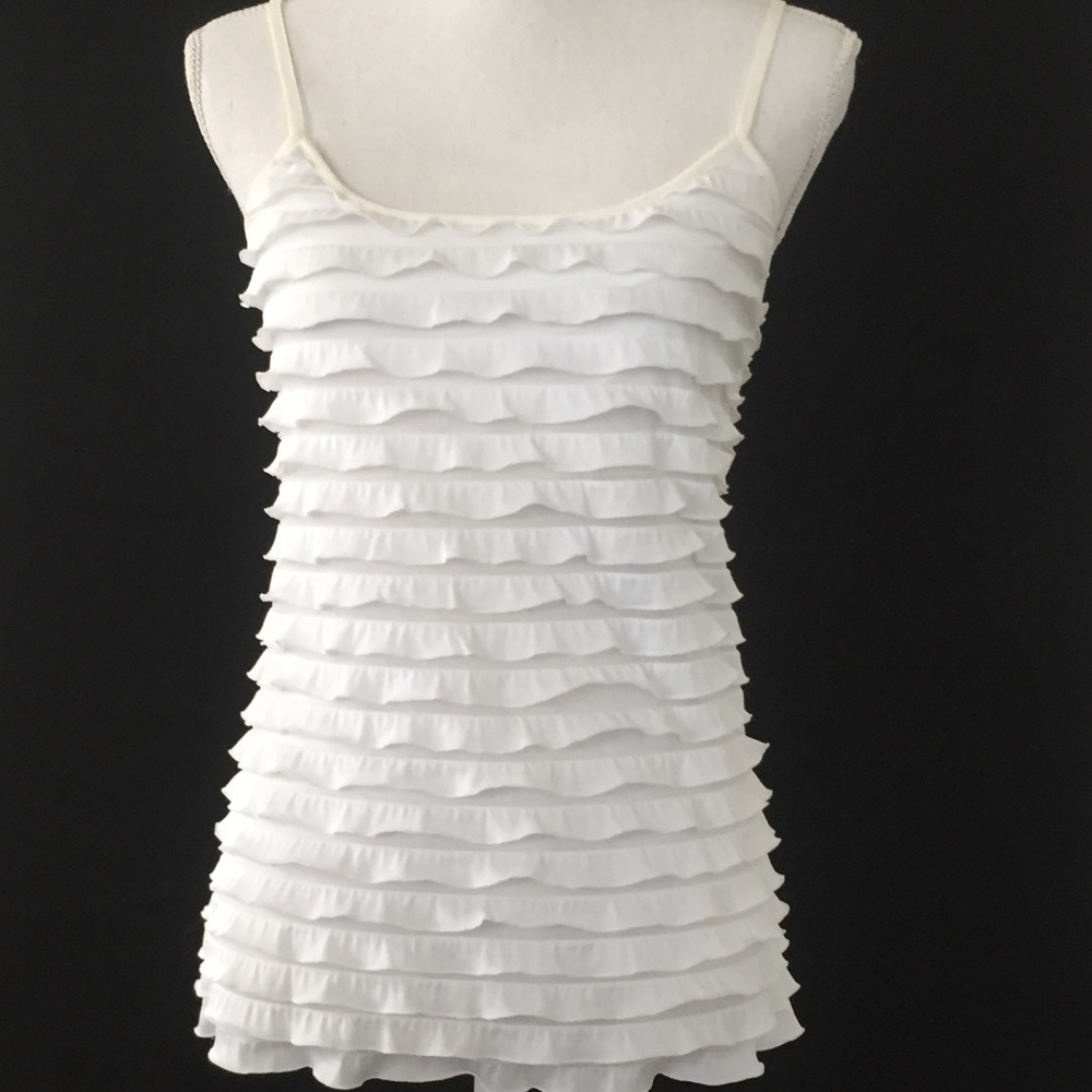 White ruffle cami tank top. Built in bra.  S/M